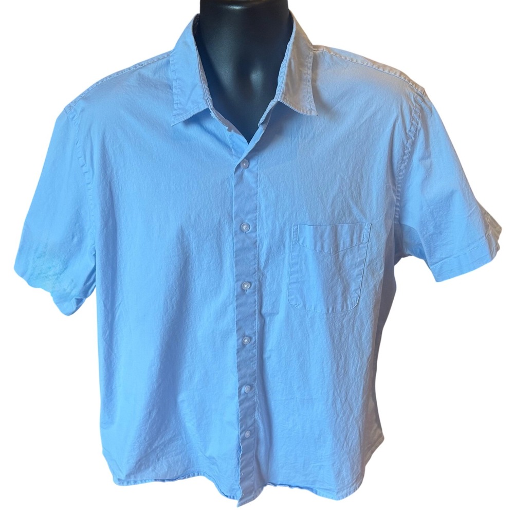 True Craft Mens XL Light Blue Short Sleeve Button Down Shirt Cotton Stretch